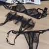 Spitzen-Netz-Set Damen Dünner Transparenter BH Strumpfhalter Tanga 3-teilige Dessous in Schwarz Weiß Rot