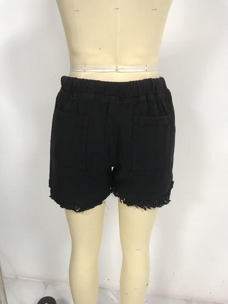 Women's Elastic Waist Tassel Denim Shorts