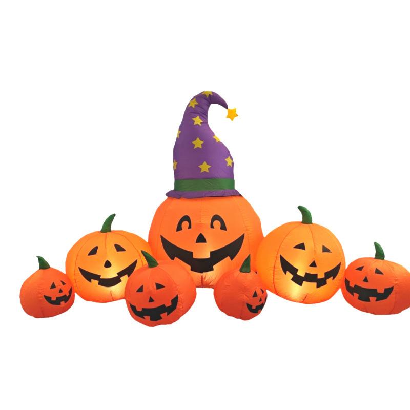 Halloween LED 2.45m Glow Purple Hat 7 Face Pumpkin Air Inflatable Decoration