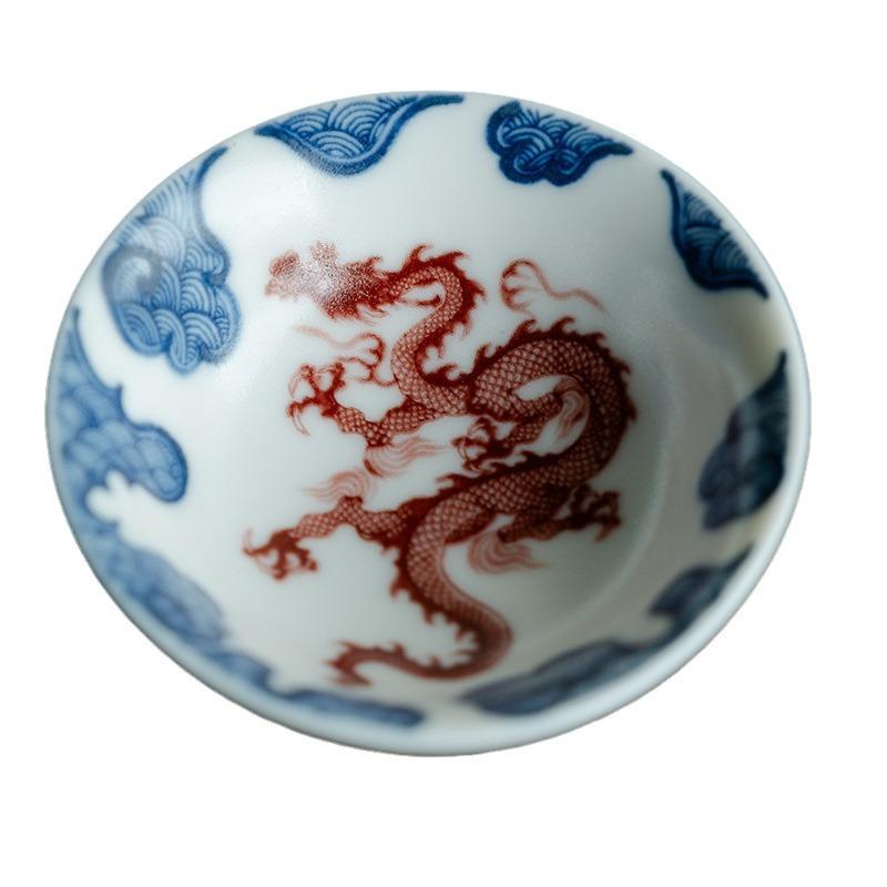 75 мл Бамбуковая шляпа Чашка-пиала Белая Ру Сине-белая глазурованная с рисунком дракона Пиала для чая Китайский стиль Чашка для черного чая  200ml