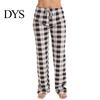 Loose Leg Women Trousers Long Pants Elastic Drawstring Waist Wide Casual Checked Pattern for Sporty Style Fit Home Versatile Leisure