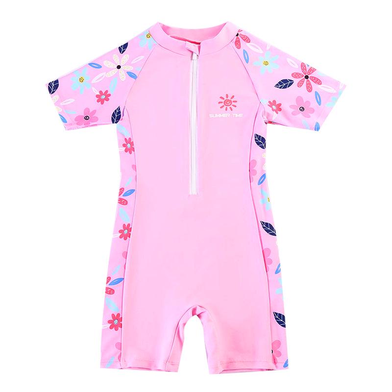 Girls' Floral One-Piece Swimsuit - Cute Polyester Summer Swimwear 2025