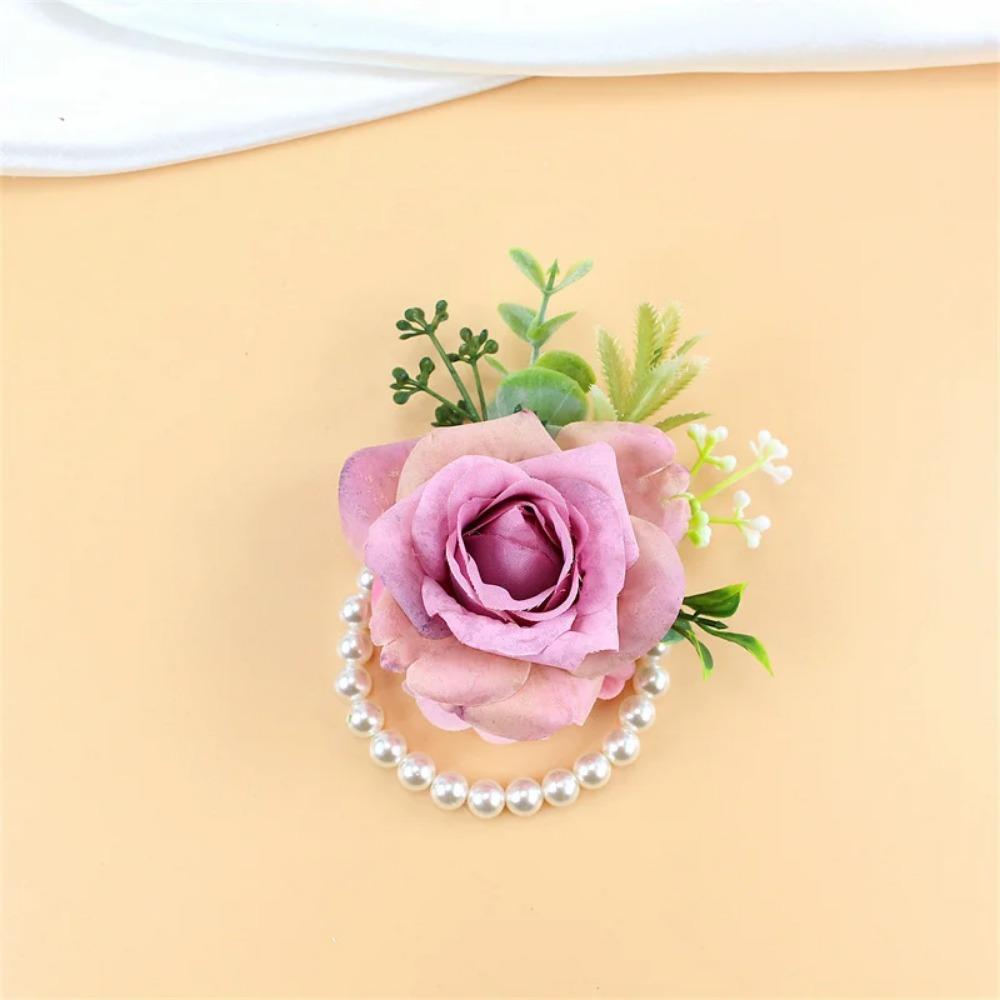 YO CHO Wedding Corsages Flower Groom Boutonniere Purple Silk Rose Man Brooches Wedding Bridesmaids Bracelet Wrist Corsage Flower