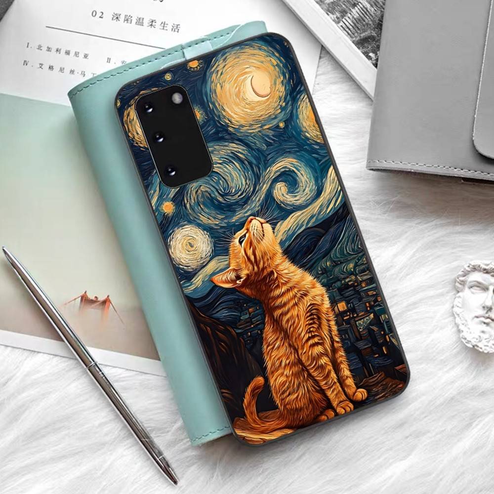 Oil Painting Van-Gogh Cat Phone Case For Samsung S 24 Fe 25 Ultra Plus 20 Lite 21 30 22 23 24 22 Ultra 5G Fundas