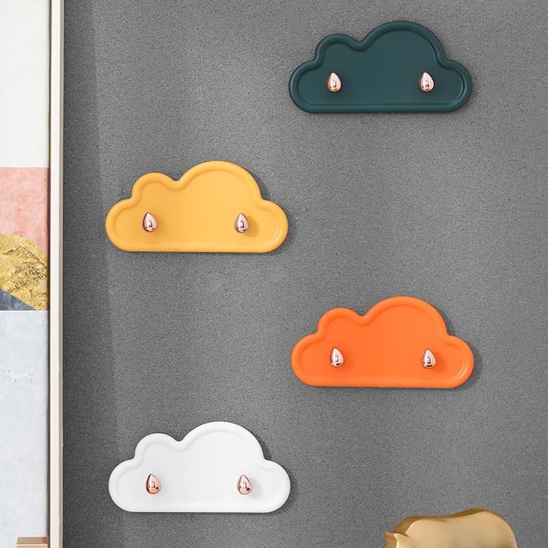Creative Cloud Shape Double Hooks Wall Mounted Plastic Key Holder Self Adhesive Stickey Coat Towel Hanger Organizer for Bathroom
