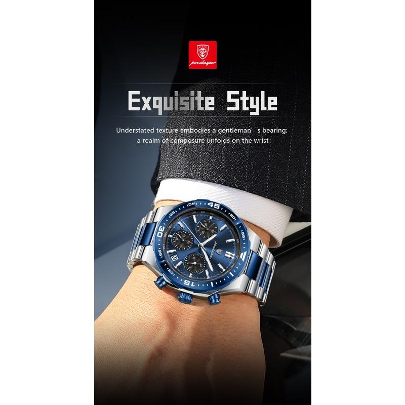 POEDAGAR Top Luxury Man Wristwatch Date Waterproof Luminous Chronograph Watch for Men Stainless Steel Quartz Watches Reloj