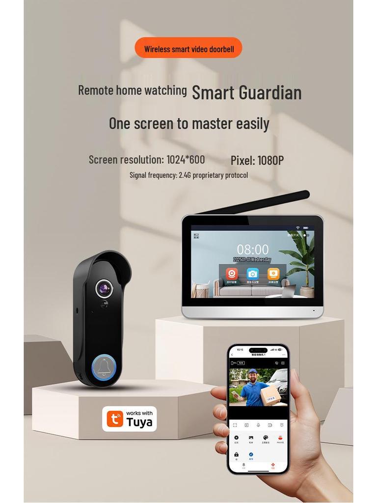 2025 Low-Power HD Wireless Smart Video Doorbell with Phone and Tuya App Connectivity