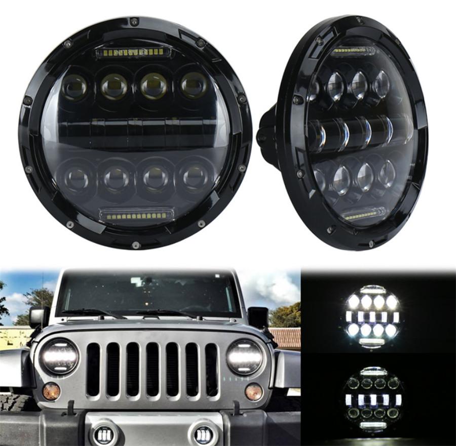 Pair 7'' 150W 10920LM Round Black Cree LED Headlight High Low Beam With White DRL for Harley Jeep Wrangler JK TJ LJ CJ Hummber H1 H2