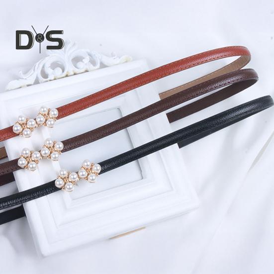 Pasek Damski Regulowany Obwód Talii Design Imitujący Perły Pasek Imitacja Skóry Sukienki Koszule Swetry Pas