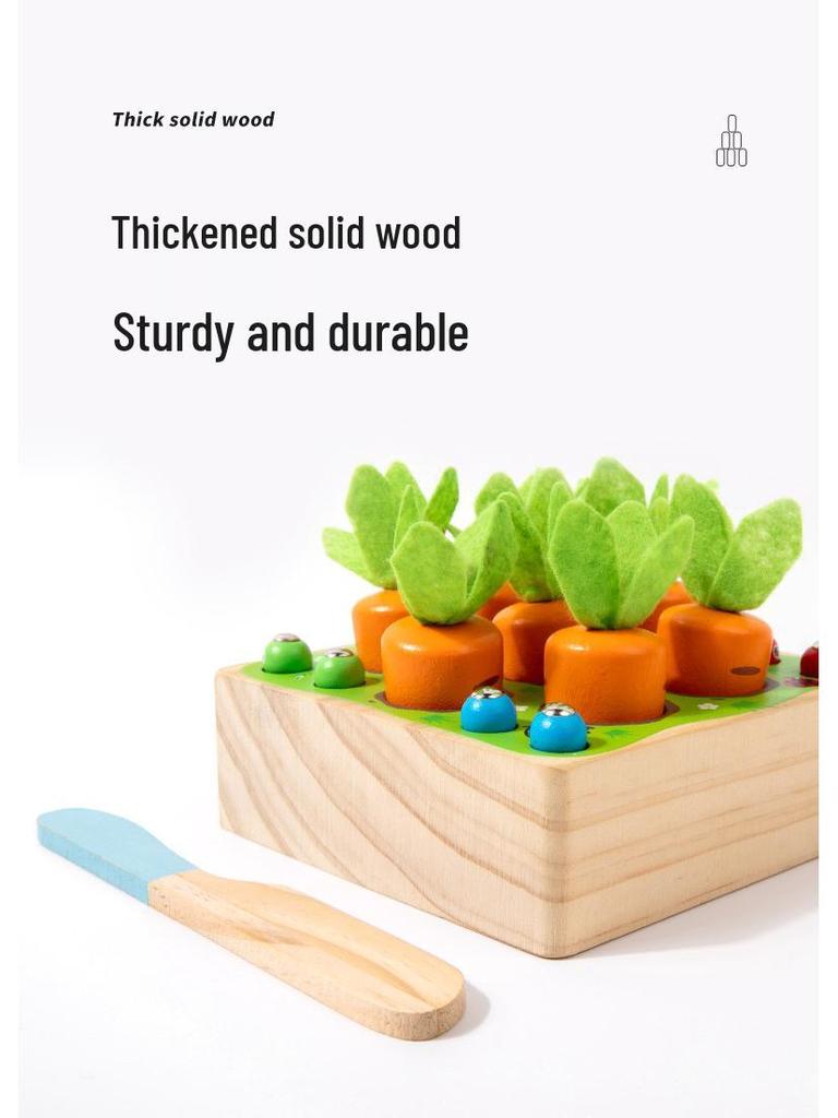Montessori Toddler Puzzle: Four-in-One Fine Motor Skills Wooden Toy with Carrot Pulling and Cutting Fun