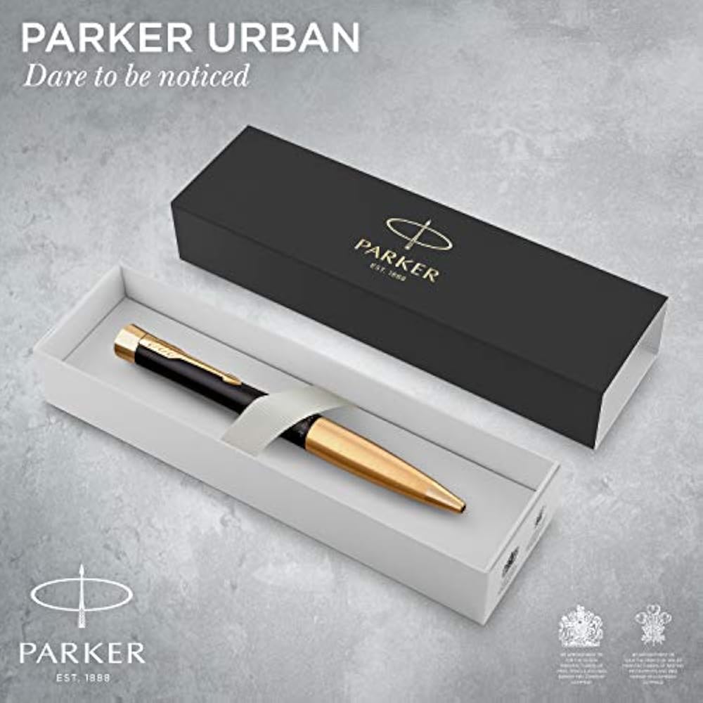 PARKER S0735820 Parker Ballpoint Pen, Urban Matte Black, GT, Medium, Permanent Imported, In a Gif...