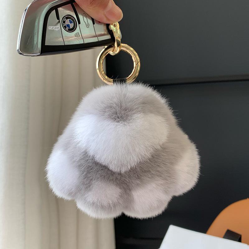 Kitten Paw Rex Rabbit Fur Keyring Pendant - Cute Plush Ball Bag Charm Birthday Gift