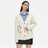 Dimanaf 2025 Sweaters Buttons Embroidery Print Cardigan Autumn Pockets Women Print Sweaters Knitting Loose Sweater