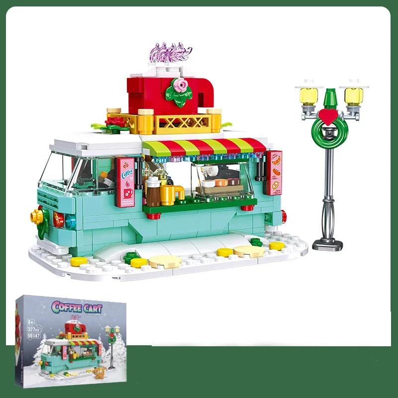 Non-Toxic Christmas City Street View Building Blocks Cream Cart Snowman Skateboard Shop Gift Car Model Bricks Decoration Christmas Gifts