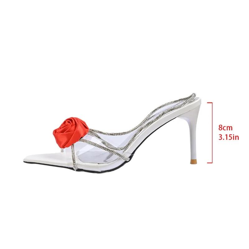Fashion 2025 Summer Plus Size Pointed Toe Women's Modern Sandals Floral Crystal Slip On Thin Heel Fashion Open Toe Party Dress Sandals