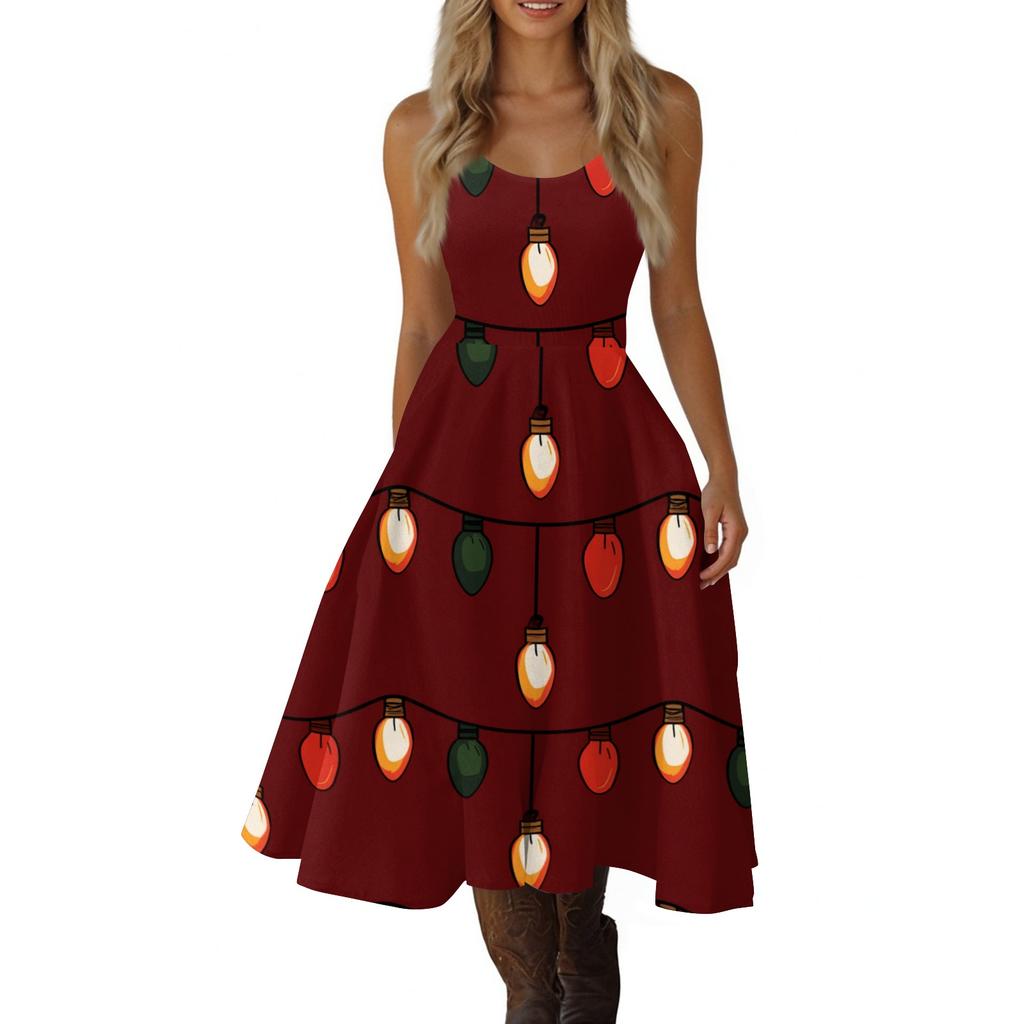 Women's Christmas Print Off-Shoulder Sexy Retro Party Dress for Holiday Celebration