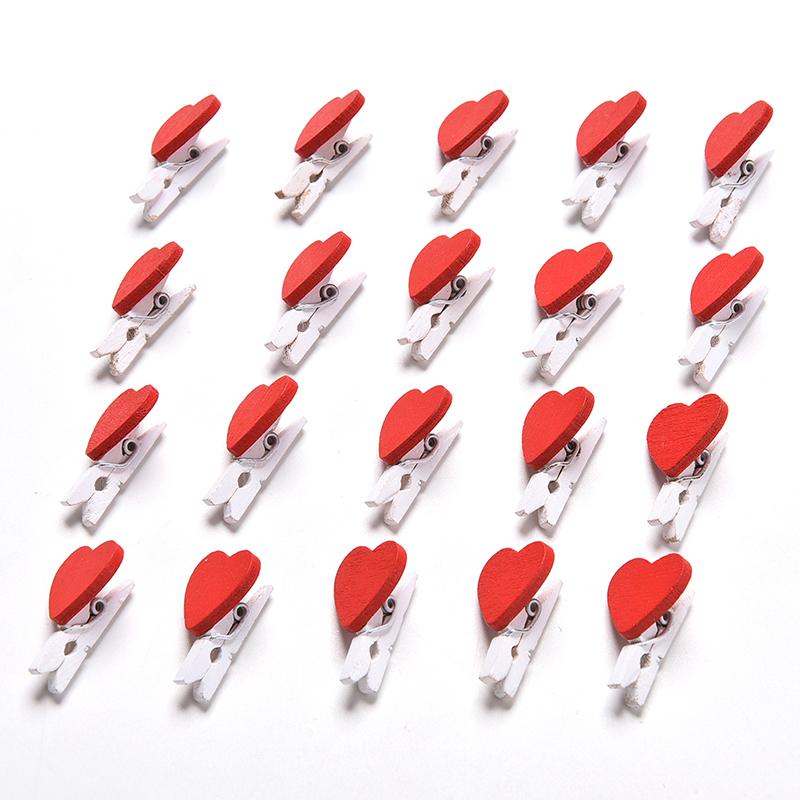 20 Pcs Stylish Wooden Red Love Heart Pegs Photo Paper Clips Wedding Decor Craft
