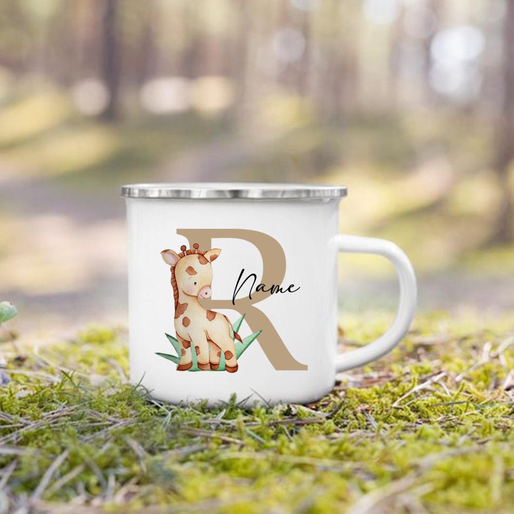 Personalized Mug for Kids Custom Deer Lion Initial with Name Cup for Boys Girls Child Handle Mugs Birthday Festive Gifts for Kid