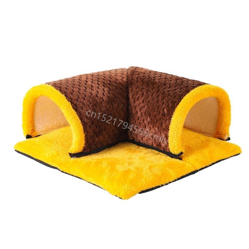 Soft Permeable Plush Pet Bed Small Animal Warm Bed House Cold Weather Cave for Small Pet Like Hamsters 6XDE