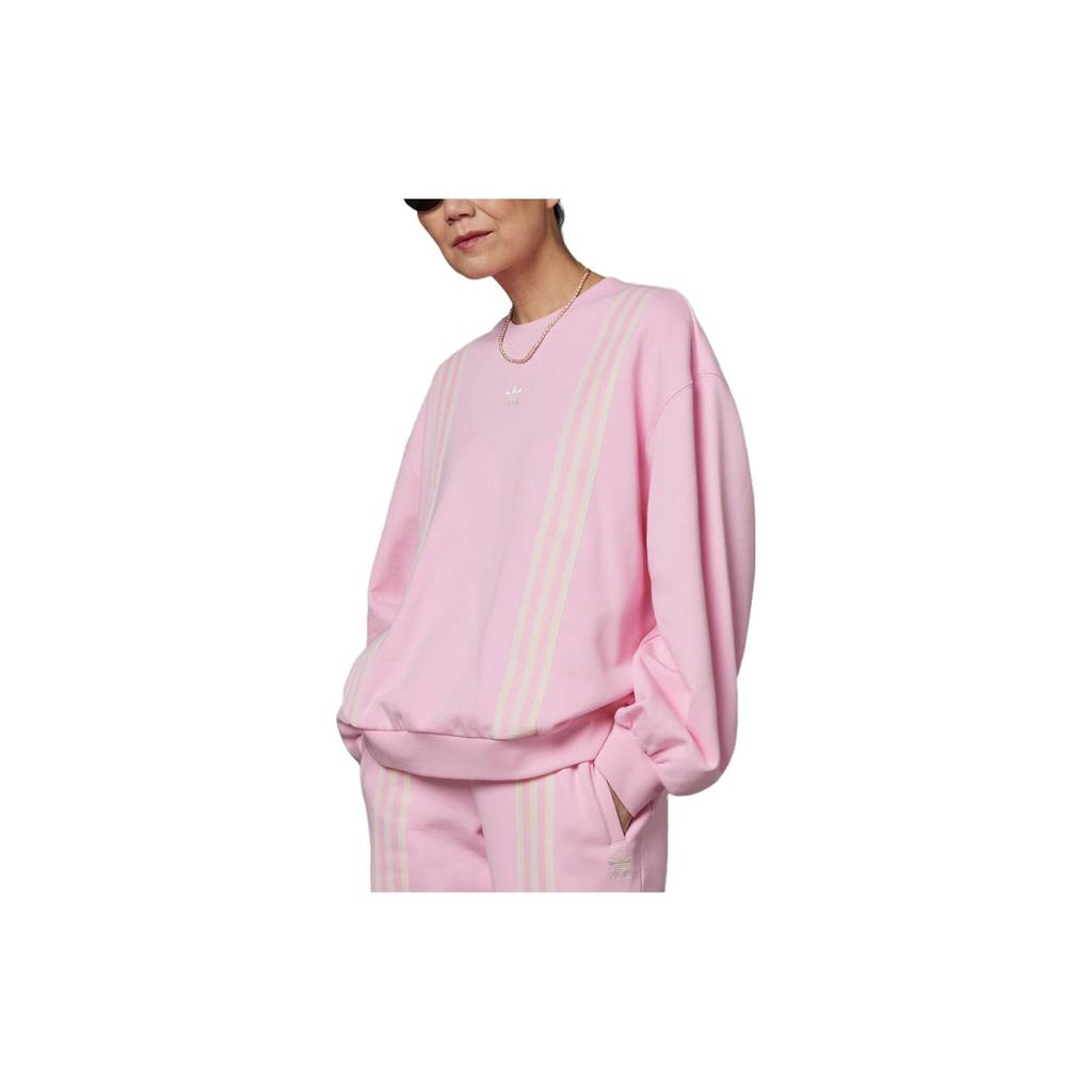Adidas Originals Adicolor 70s Vintage Series Striped Logo Print Crew Neck Sweatshirt Women Tops Pink IK7868