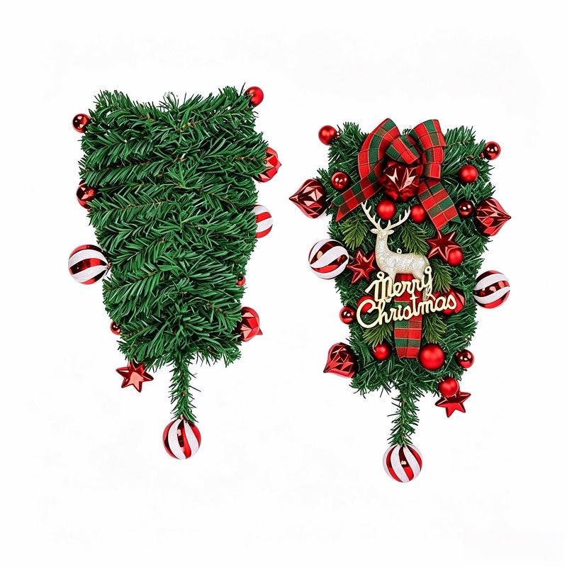 Christmas Moose Hanging From A Tree with Red Fruits and Christmas Wreath As Outdoor Garden Decoration Item