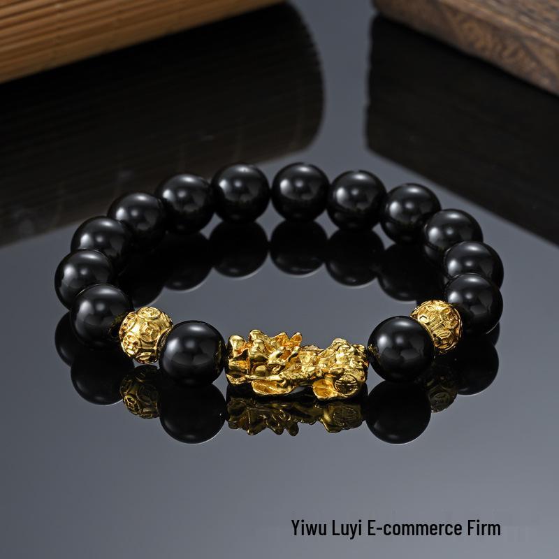 Six-Syllable Mantra Vietnamese Gold Pi Xiu Bracelet: 3D Gold-Plated Buddhist Bead Jewelry