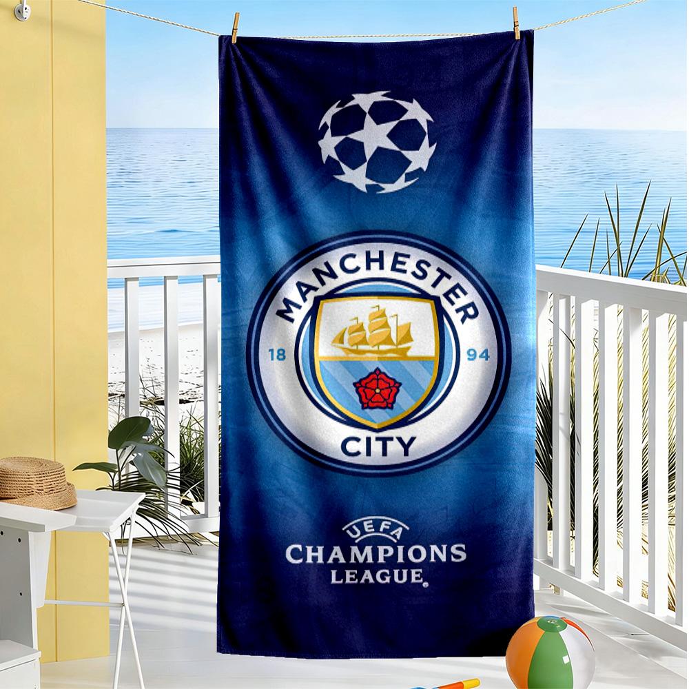 Telo Mare Manchester City Fc Super Morbido Microfibra Tessuto Asciugatura Rapida Confortevole Leggero Adatto per Nuoto, Palestra, Campeggio, Yoga Vacanza