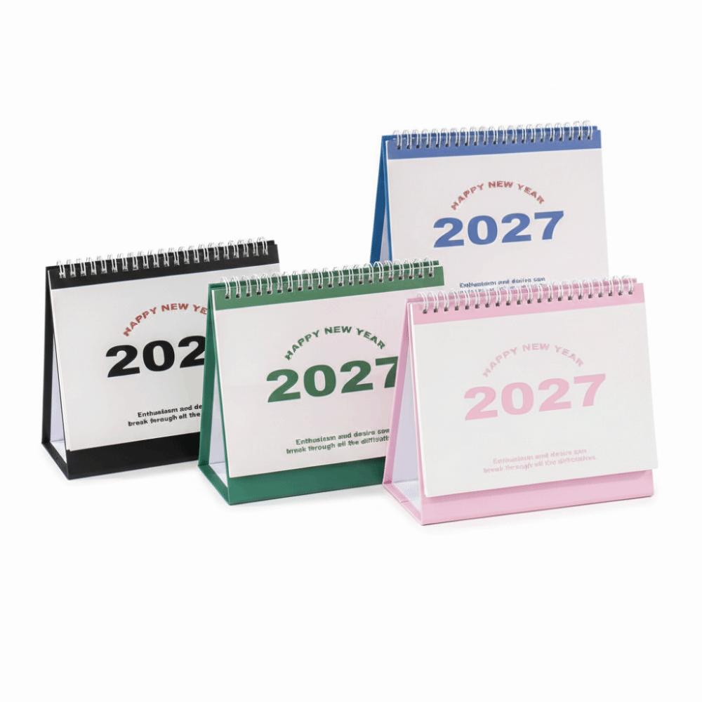 Metal Coil 2027 Desktop Calendar Standing Design Spiral Desk Calendar Schedule Planning