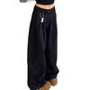 Women's Big American Style Black Wide-Leg Jeans, Autumn/Winter Pear Shape, Floor-Length, Loose Fit