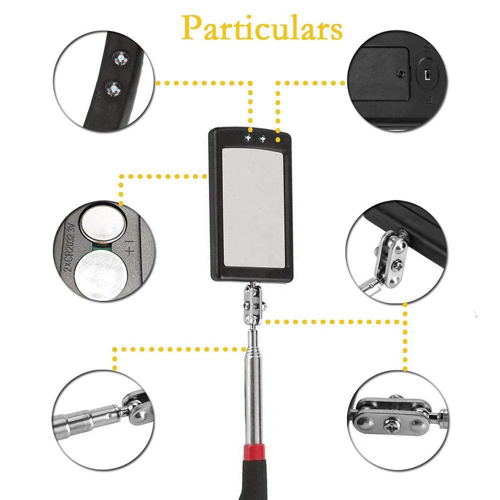 1pcs Extensible Car Telescopic Detection Lens LED Square Chassis Mirror Engine Mirror Repair Inspection Auto W5E4