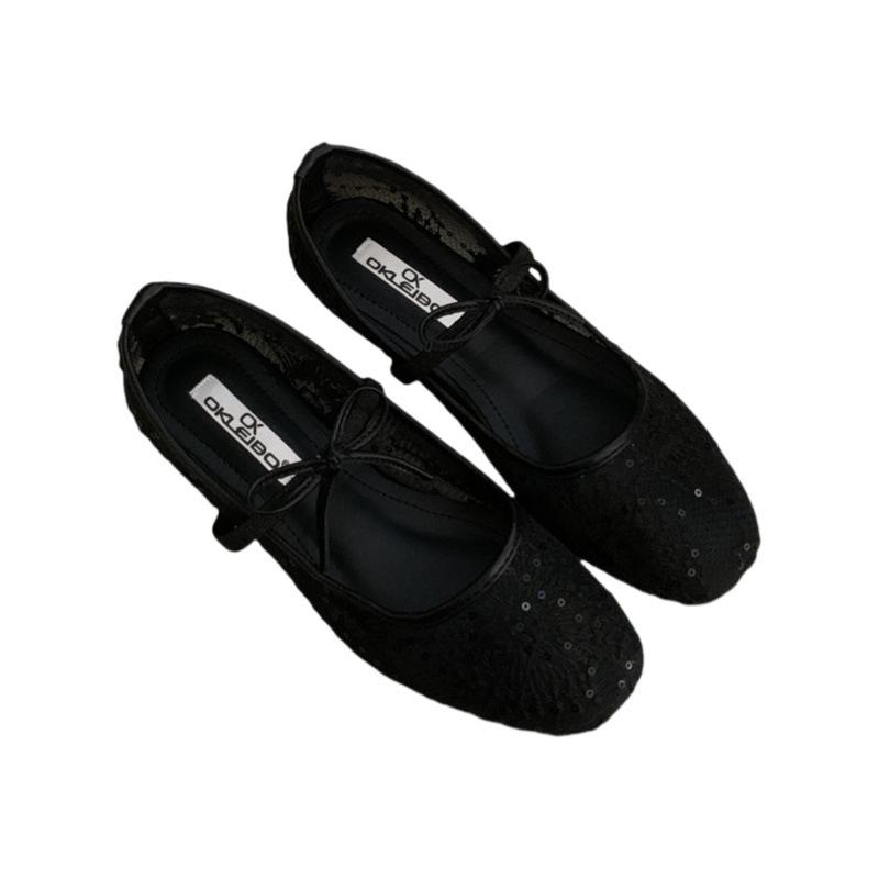 Gentle evening breeze bow ballet shoes girl 2025 new fairy hollow mesh lace embroidered shoes single shoes