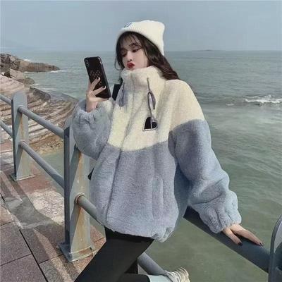 2025 Lambskin Women's Korean-Style Loose Thick Jacket for Junior High Students, Autumn/Winter.