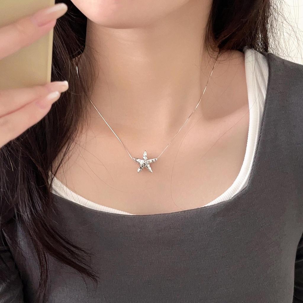 S925 Sterling Silver Korean Minimalist Starfish Necklace - Women's Versatile High-End Choker Clavicle Chain