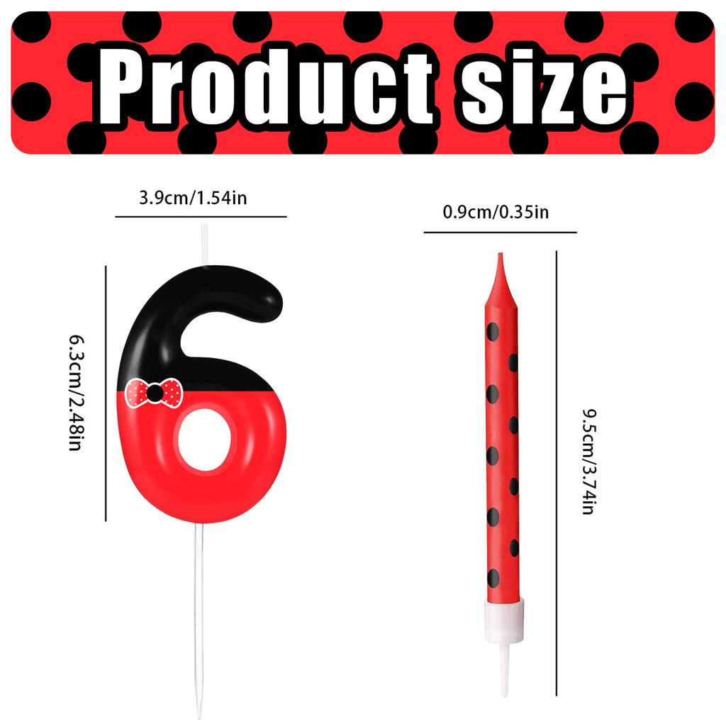 7pcs Black Red Bow Birthday Candles for Boys Girls, Red Mouse Number 0-9 Cartoon Themed Birthday Party Cake Decorations Supplies