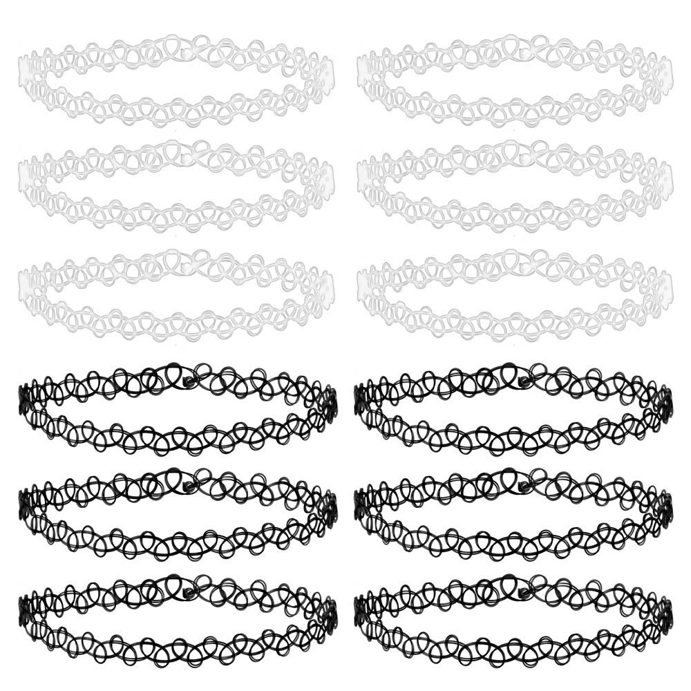 ZS 12ks Vintage Stretch Choker náhrdelník Lady Girl Tattoo Choker náhrdelník Punk Retro gotické elastické náhrdelníky pro ženy
