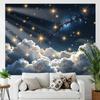 2D Starry Sky Cloud Tapestry Celestial Night with Golden Stars Wall Hanging