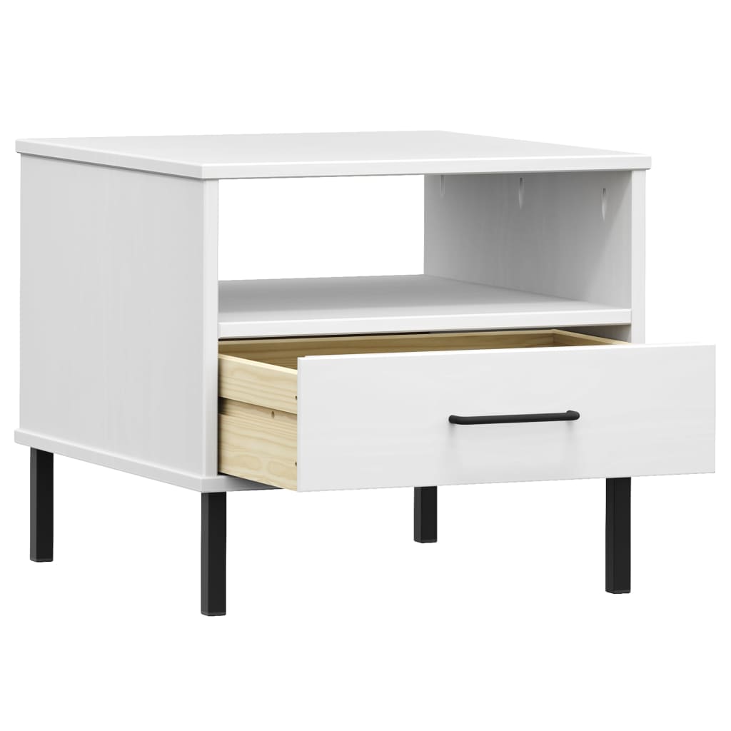 OSLO Nightstand with Metal Legs White Solid Pine Wood