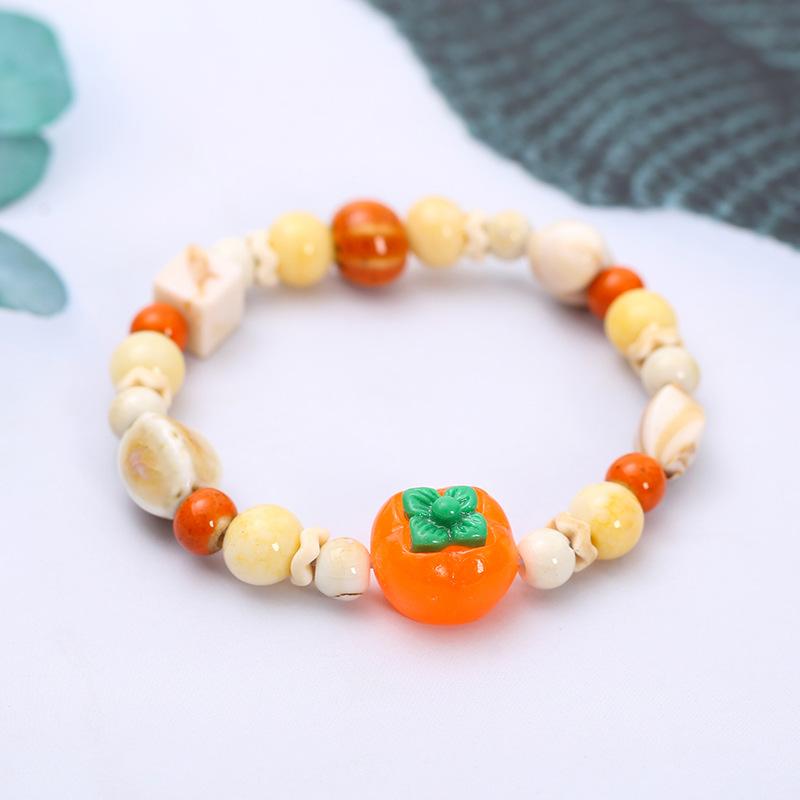 Jingdezhen Handmade Persimmon Ceramic Bracelet Classic Chinese Feng Shui Lucky Bracelet for Women A1