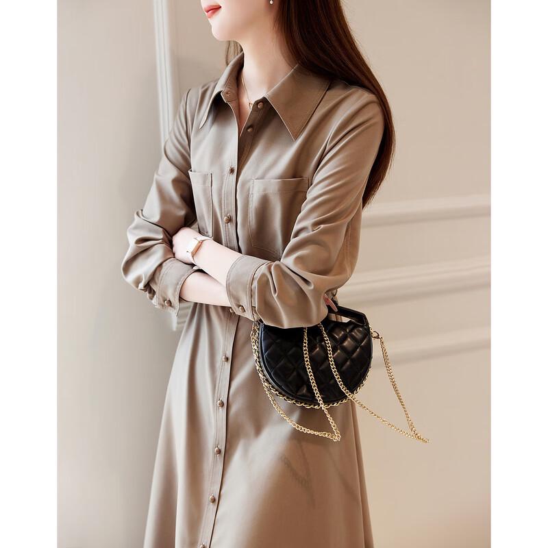 Demana Women's Maillard Style Waist-Cinching Shirt Dress