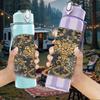 1PC Dark Vintage Damask Pattern Print 750ml Color Plastic Sports Water Bottle Leakproof Flip Straw Lid Suitable for Sports Office Home Use