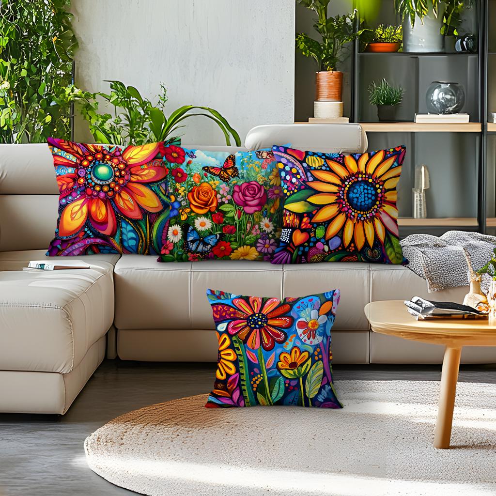 Vibrant Mexican Flowers Pillowcase Printed Polyester 45x45cm Throw Pillowcover Decorative Sofa Cushion Pillowslip Home Decor