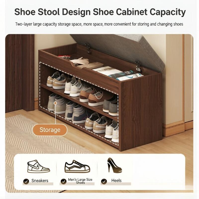 Ultra Narrow Entry Shoe Storage Bench, Built-in Cabinet Hallway Shoe Rack with Seat