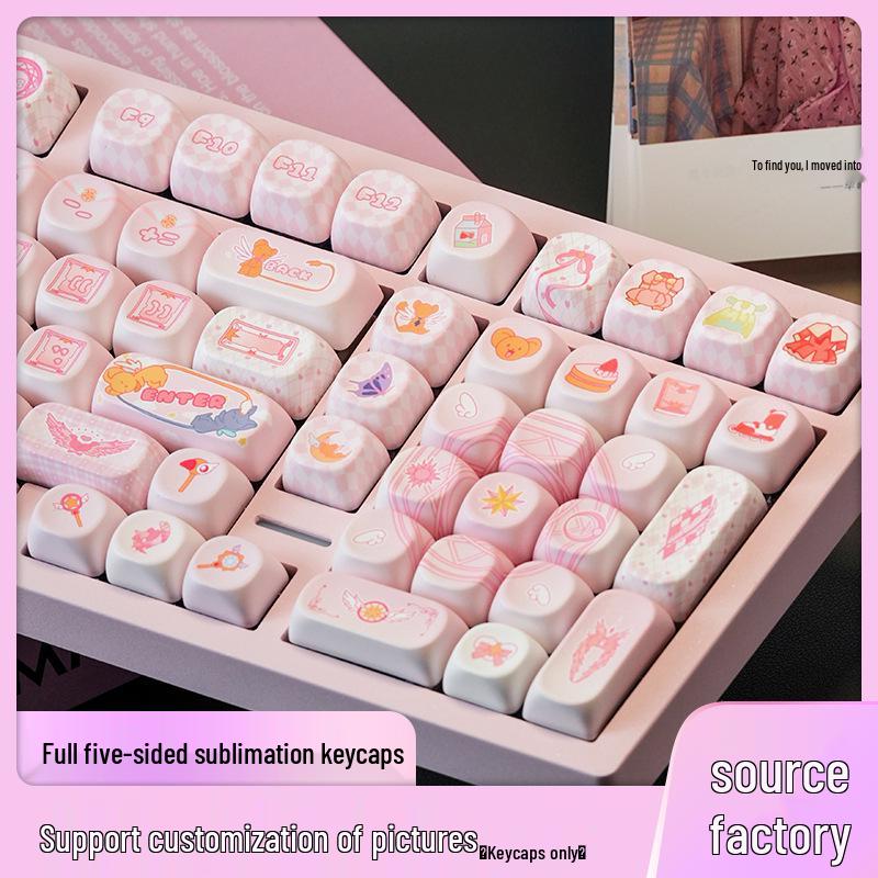 Sakura-Themed PBT Dye-Sublimation Keycaps: Cute, Ever-Changing Custom Design for Mechanical Keyboards
