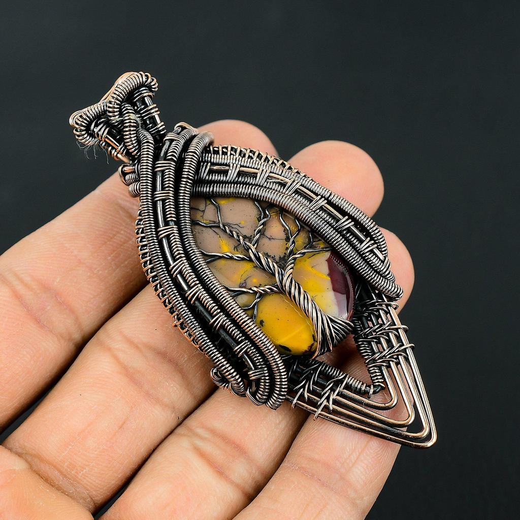 Handmade Copper Wire Wrapped Tree of Life Pendant Mookaite Jasper Stone Necklace – Unique Boho Jewelry for Women & Men