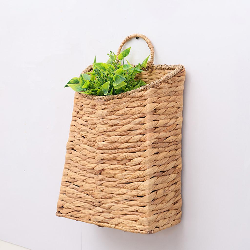 Woven Hanging Wall Basket Water Hyacinth Hanging Wall Basket Wicker Handmade Rattan Wall Planter For Garden Home Flowers Hanging Planters