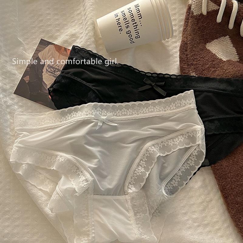 6PCS Seamless Women's Underwear Ice Silk Mid-Waist Breathable Pure Cotton Antibacterial Lace Triangle Mask Pants