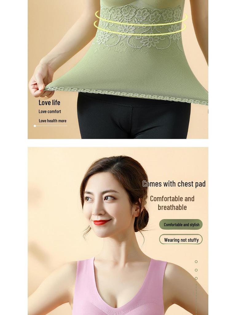 Women's Fleece Warm Vest with Chest Pads, Slim Fit Lace Suspenders, Cold-Proof Thermal Underwear
