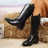 Plus-size Boots, Retro Wide-soled Pointed Mid-calf Boots, Square Heels, Women's Boots, Women's Shoes