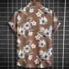 Lapel Short Sleeve Men Shirt Buttons Closure Thin Anti-pilling Summer Flower Printed Hawaiian Shirt Beachwear