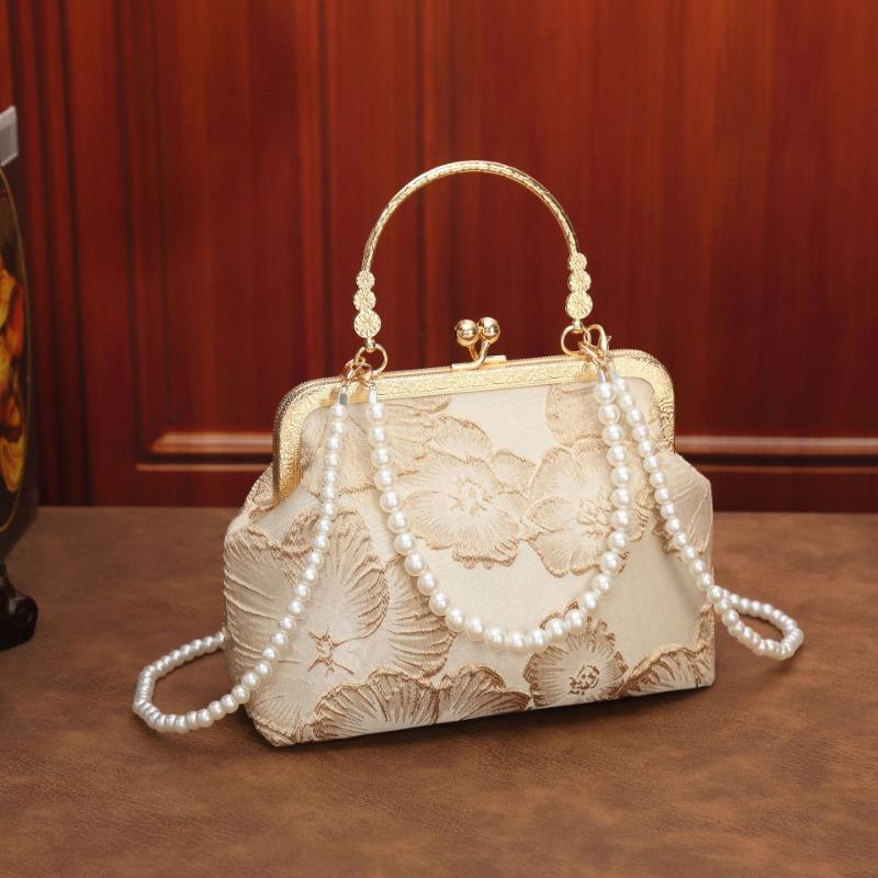 Cheongsam bag temperament elegant dinner clip bag solemn portable mouth gold bag pearl bag crossbody
